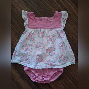 Koala Baby Kids Pink and White Floral Short Sleeve Romper With Snaps 9M
